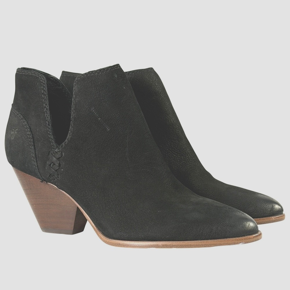 Frye Reina Cutout Ankle Boots Black Leather Western Pointed Toe Women's 7.5